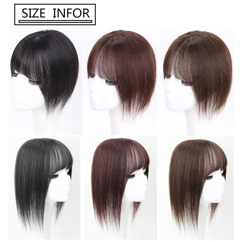 LesafeV Middle Part Silk Part Base Human Hair Topper 7x10cm Crown Straight Clip in Hairpiece with Wispy Fringe 20cm Medium Brown - Image 5